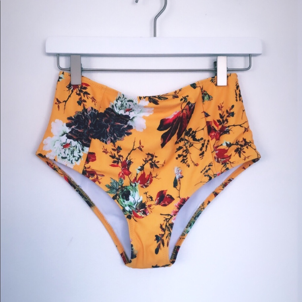 SOLD - High-waisted Yellow Floral Bikini Bottoms
